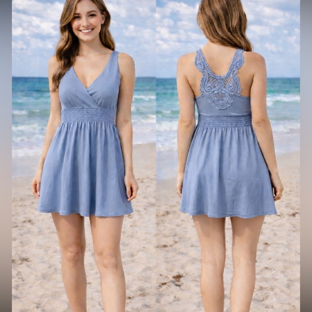 Candie’s back lace detailed purpleish blue mini sundress size junior L.